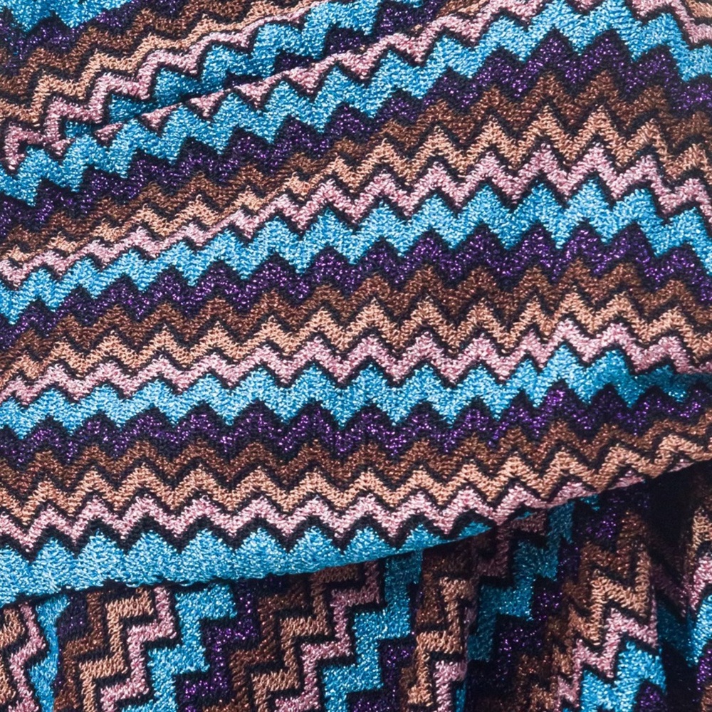 Missoni Zigzag Metallic Knit Scarf in Turquoise, Pink, Purple, Brown